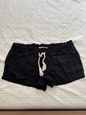 Roxy Black Drawstring Athletic Linen-Blend Shorts